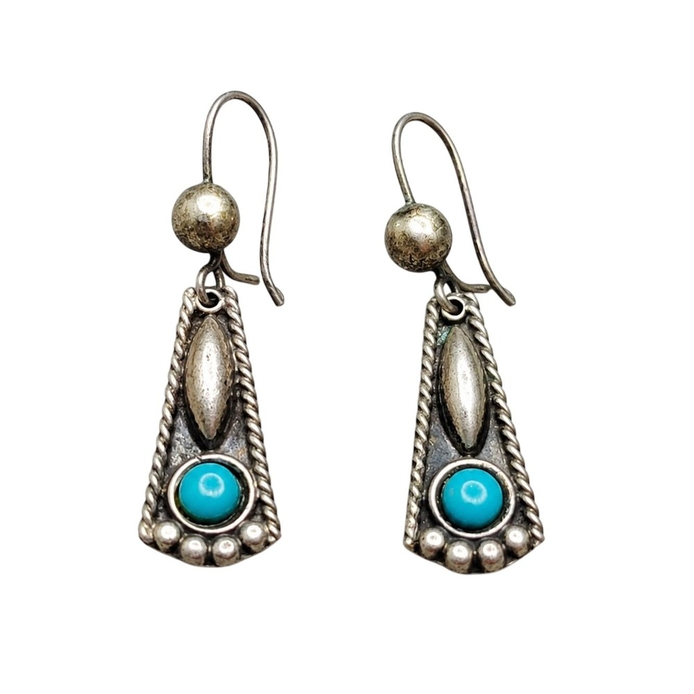 Vintage Sterling Silver Mexico Turquoise Dangle Earrings Southwestern Boho